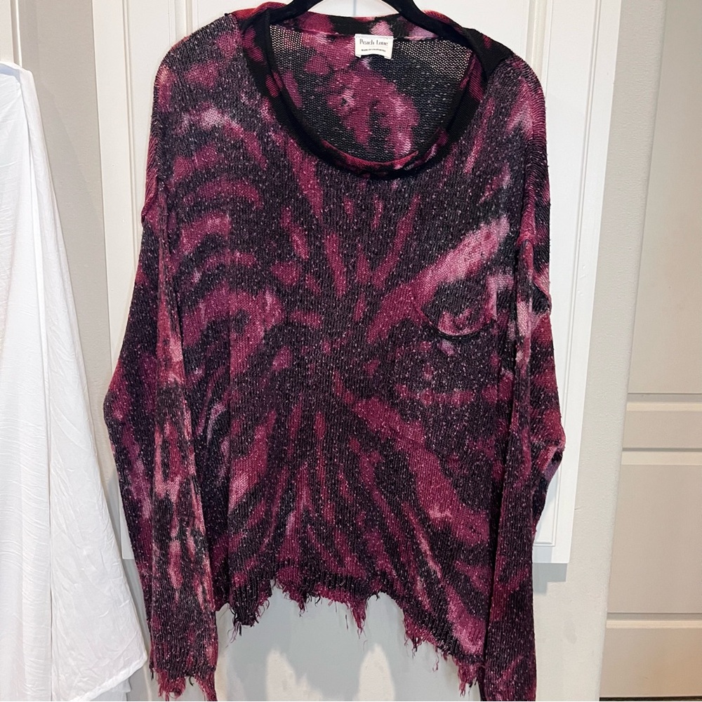 Peach Love Cali Pullover Sweater  Distressed Tie Dye Women Small Pocket Vented